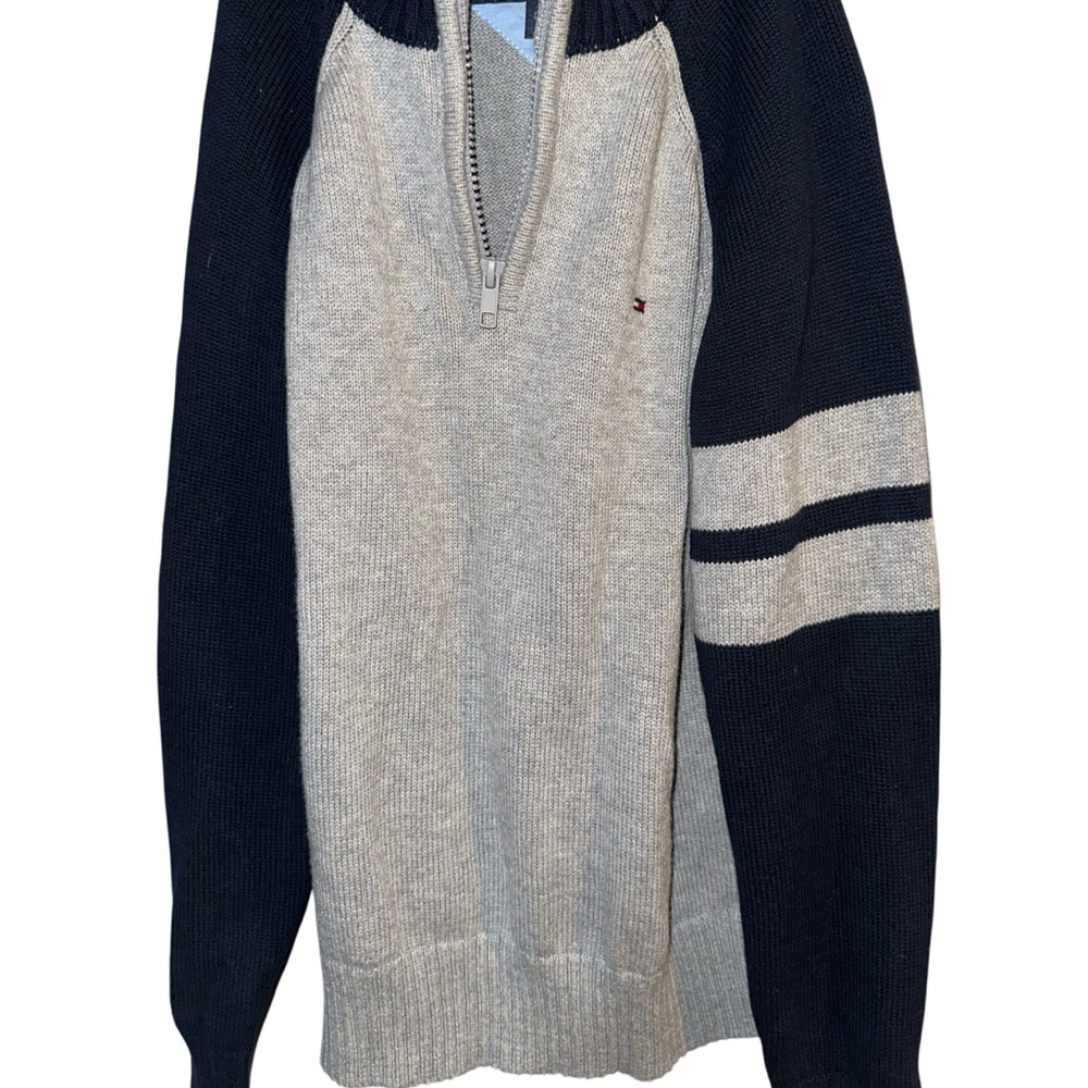 Tommy Hilfiger Navy and Gray Zip-Up Sweater